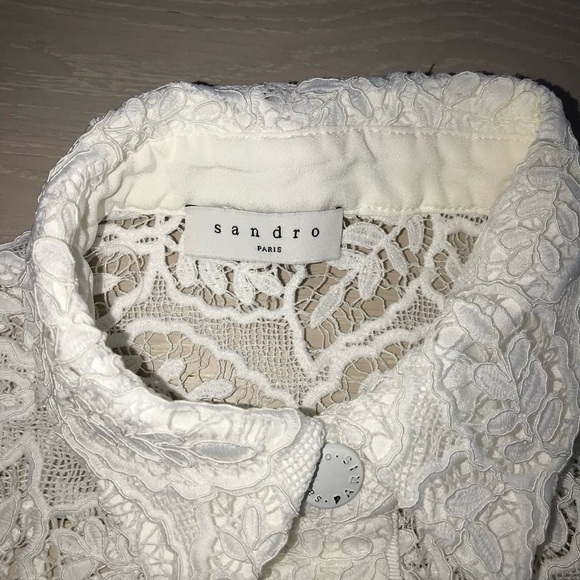 Sandro white live lace button down dress sz 36 - Picture 7 of 16